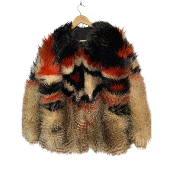 Womens  Free People Tribal Faux Fur Jacket Coat M Scarlet Red Combo EUC RY10395 - Picture 2 of 11